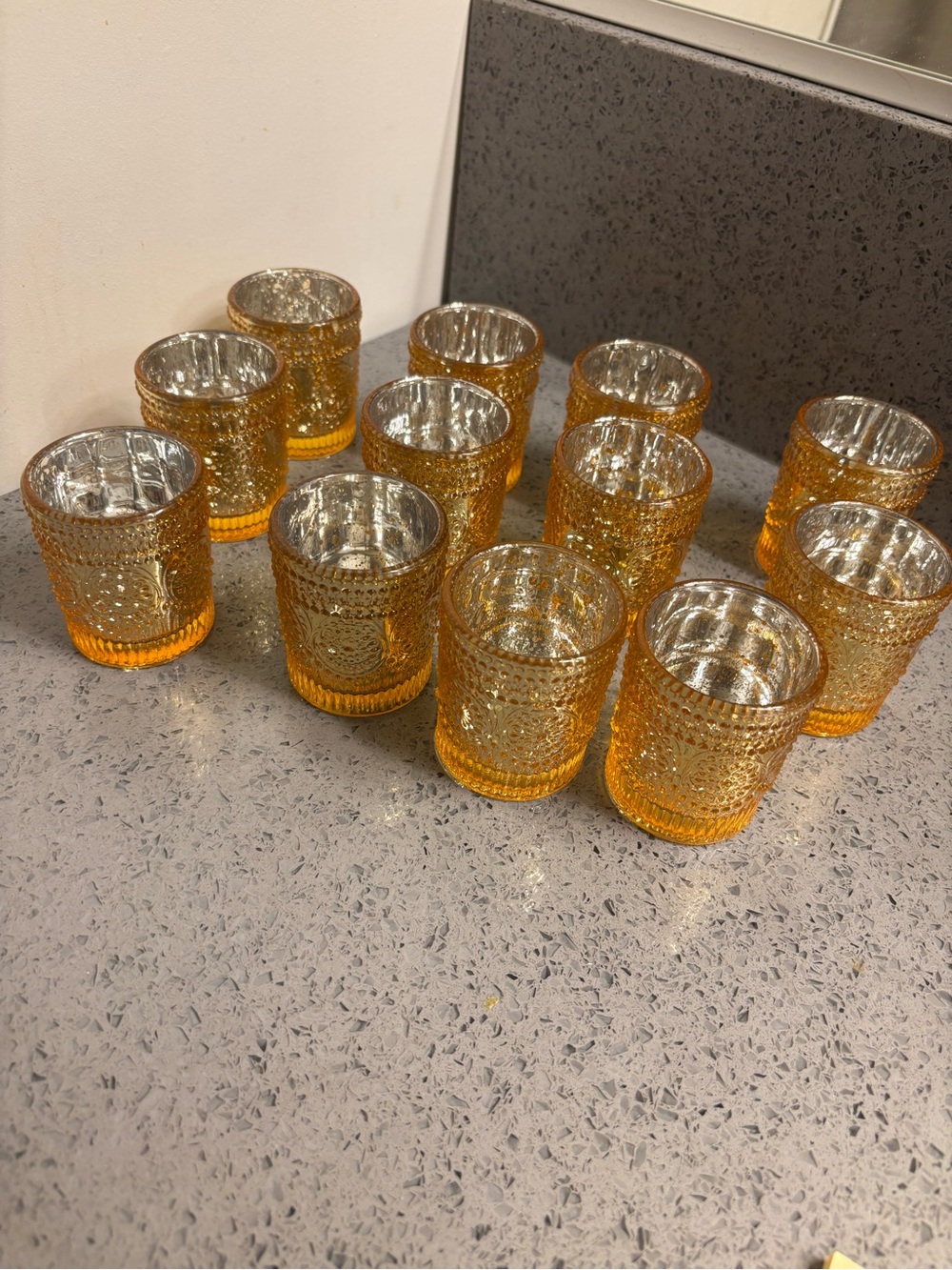 Gold Textured Glass Tealight Holders - Set of 12